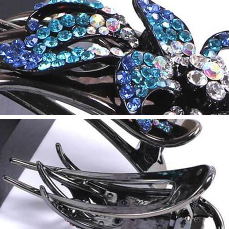 Rhinestone dobbelt blomst hårspænde