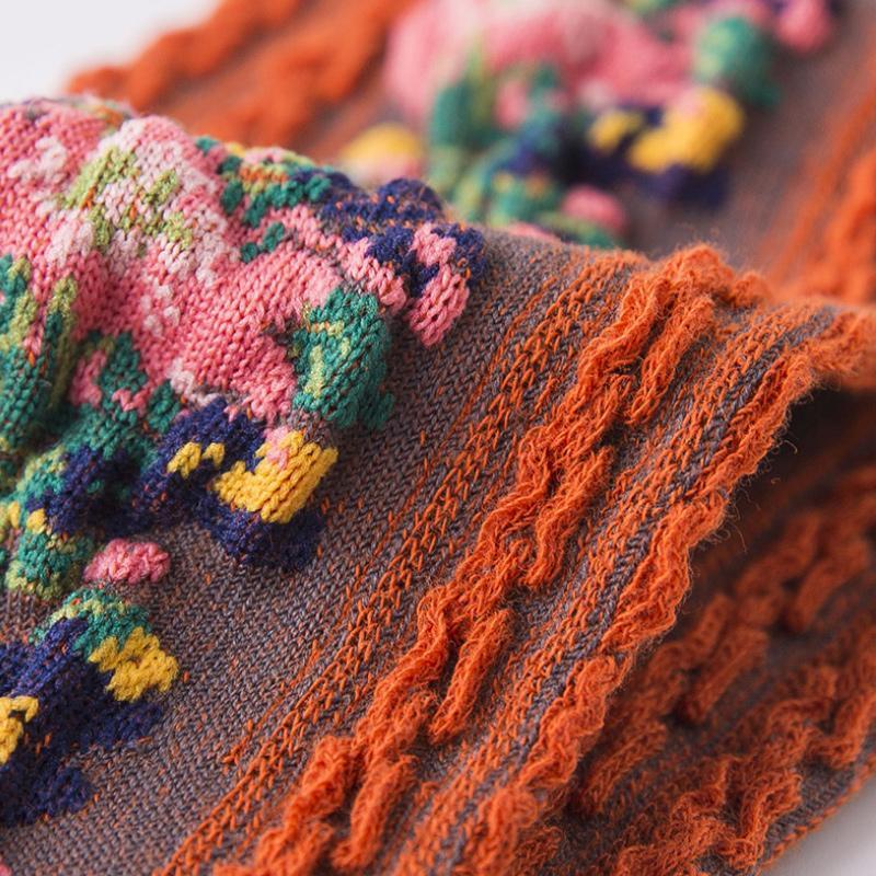 5 par Vintage-broderede blomstersokker