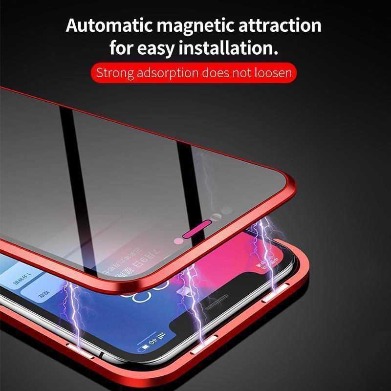 Opgraderet dobbeltsidet magnetisk iPhone-etui i hærdet glas, der beskytter mod bipper