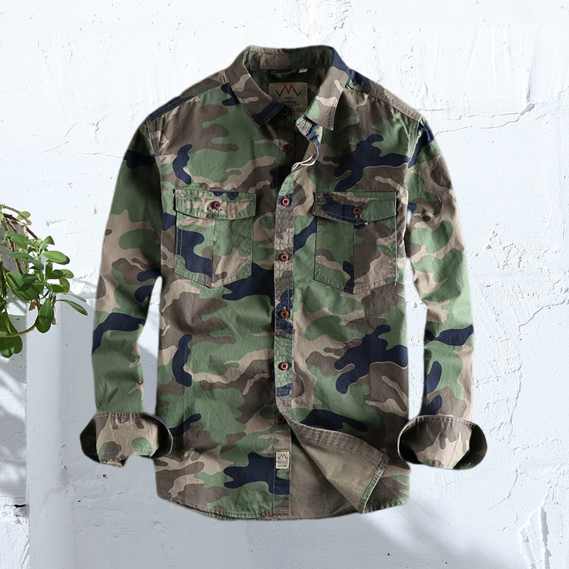 Langærmet arbejdsskjorte i camouflagetryk