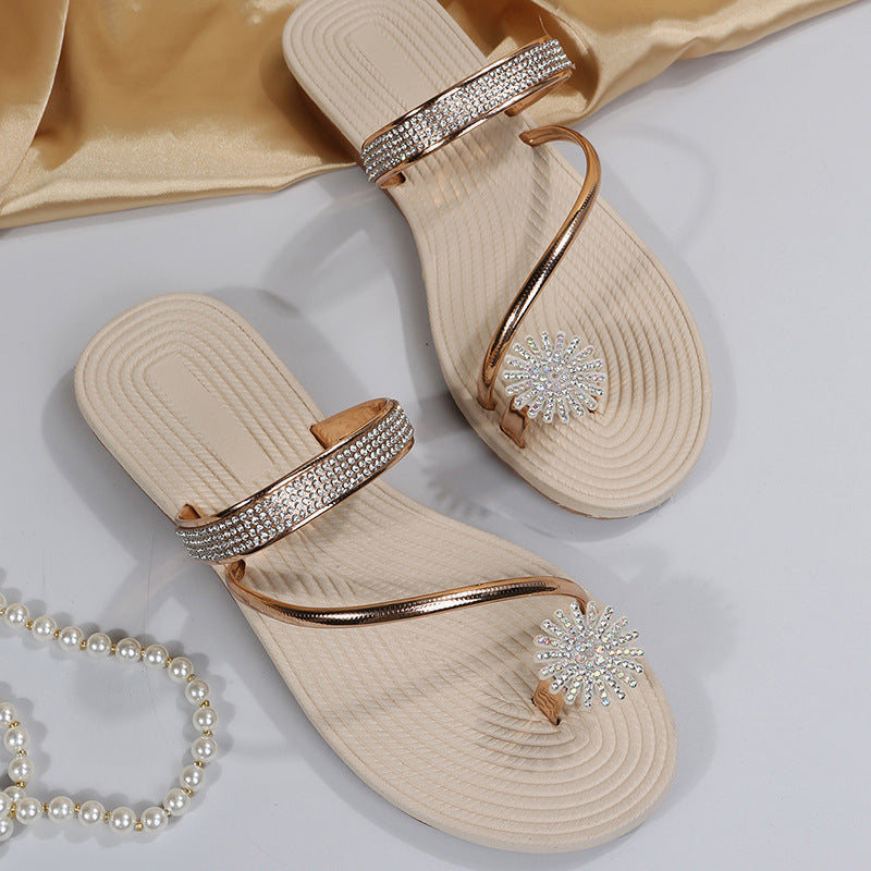 Flade sandaler med skinnende rhinsten