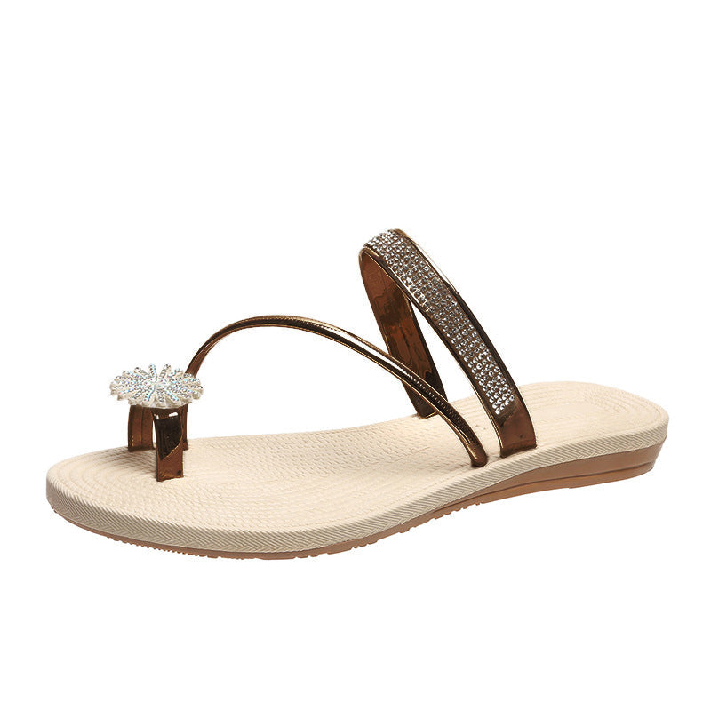 Flade sandaler med skinnende rhinsten
