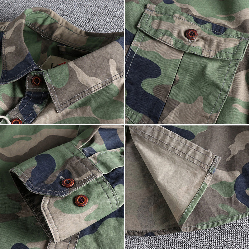 Langærmet arbejdsskjorte i camouflagetryk