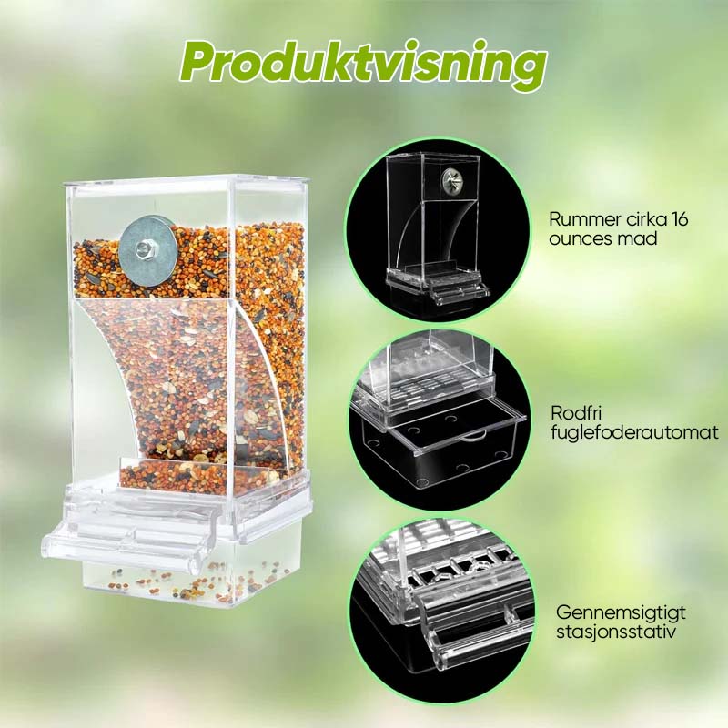 Gennemsigtig spildfri fuglefoderkasse