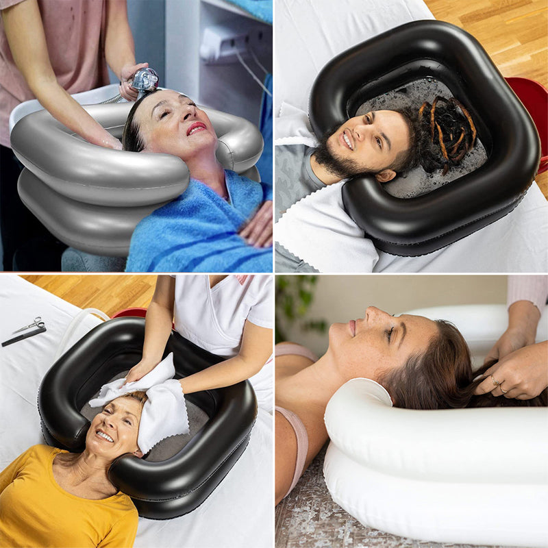Inflatable shampoo basin with built-in pillow