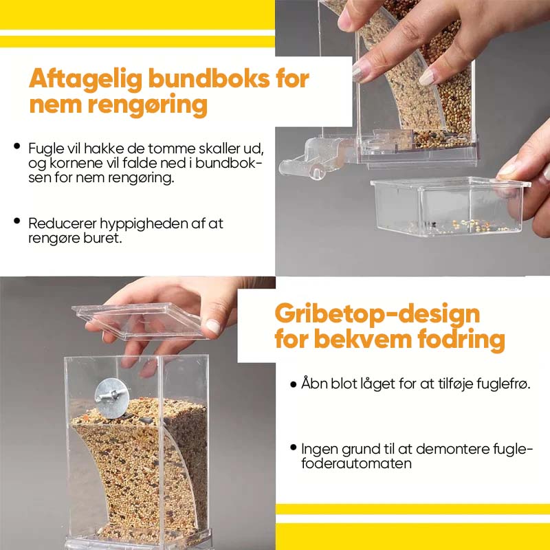 Gennemsigtig spildfri fuglefoderkasse