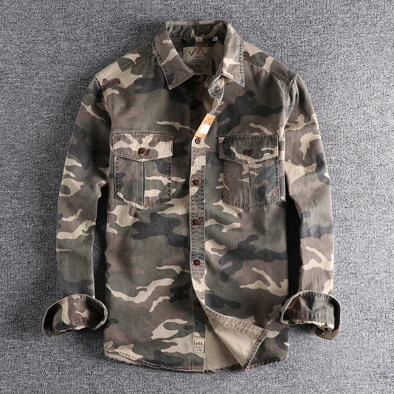 Langærmet arbejdsskjorte i camouflagetryk