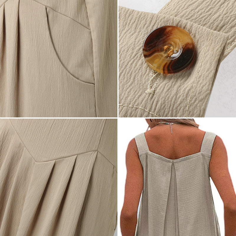 Ensfarvet jumpsuit med brede ben og knapper