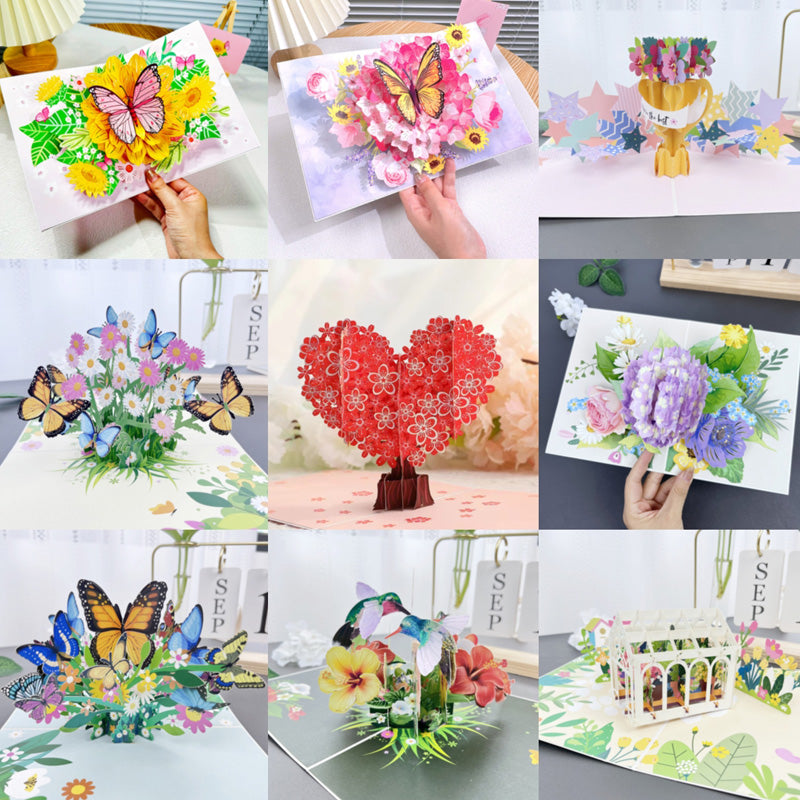 3D håndlavet blomster lykønskningskort