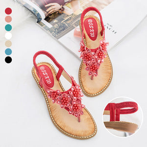 Boho håndlavede blomstrede runde tå sandaler med lange tæer