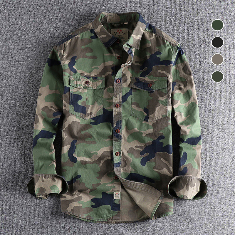 Langærmet arbejdsskjorte i camouflagetryk