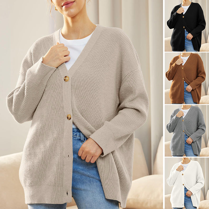 Ensfarvet afslappet sweatercardigan