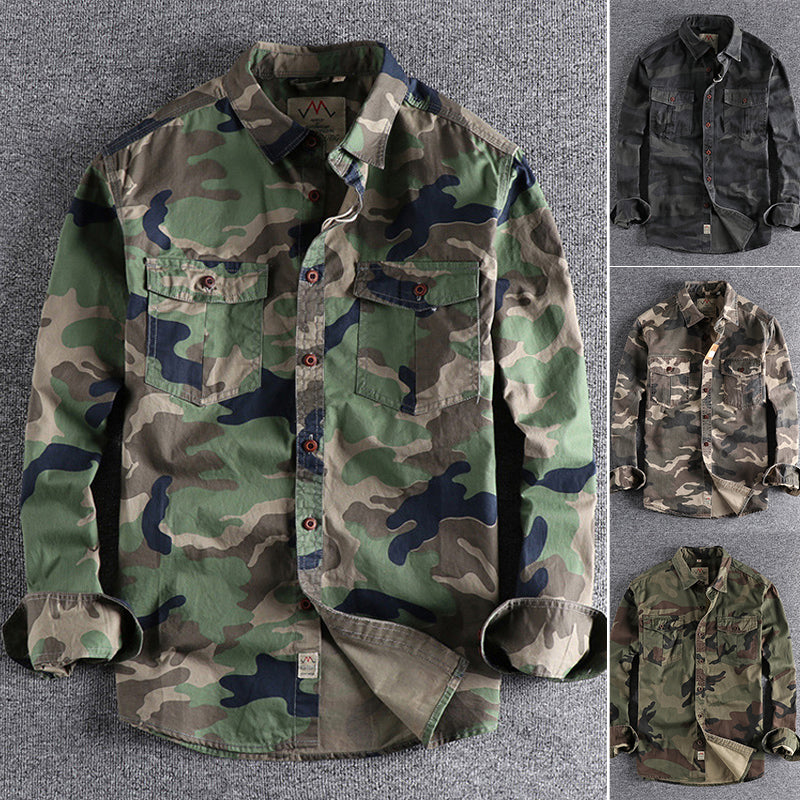 Langærmet arbejdsskjorte i camouflagetryk