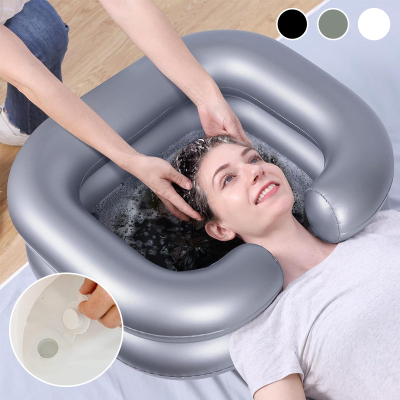 Inflatable shampoo basin with built-in pillow