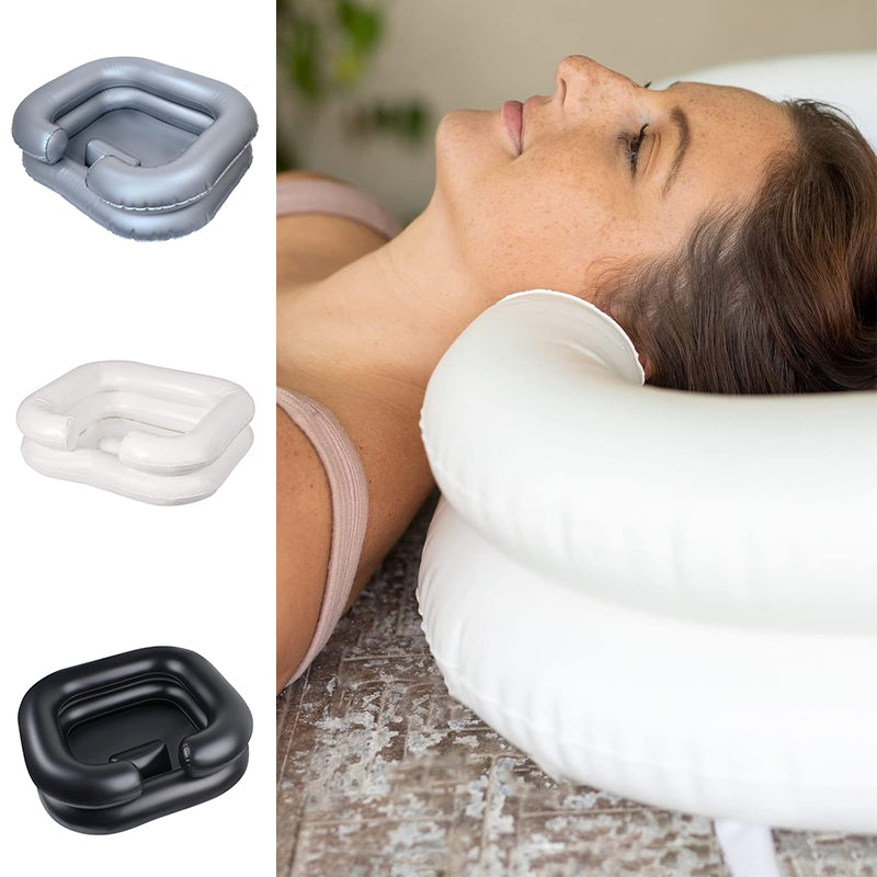 Inflatable shampoo basin with built-in pillow