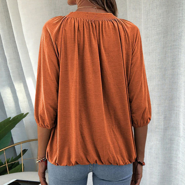 T-shirt med rund hals og trekvart ærmer