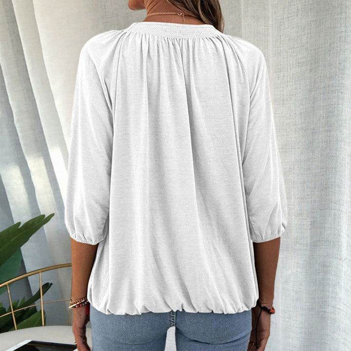 T-shirt med rund hals og trekvart ærmer